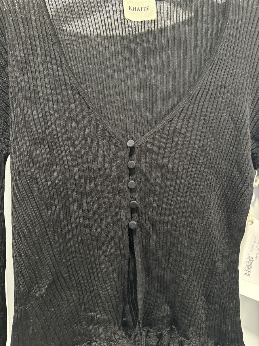 KHAITE Zinnia ruffle silk cardigan In Black Size S Retails KHAITE Zinnia ruffle silk cardigan In Black Size S Retails