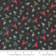 Moda Fabrics 56096 17 "WOODLAND WINTER"RED BIRDS ON BLACK BTY