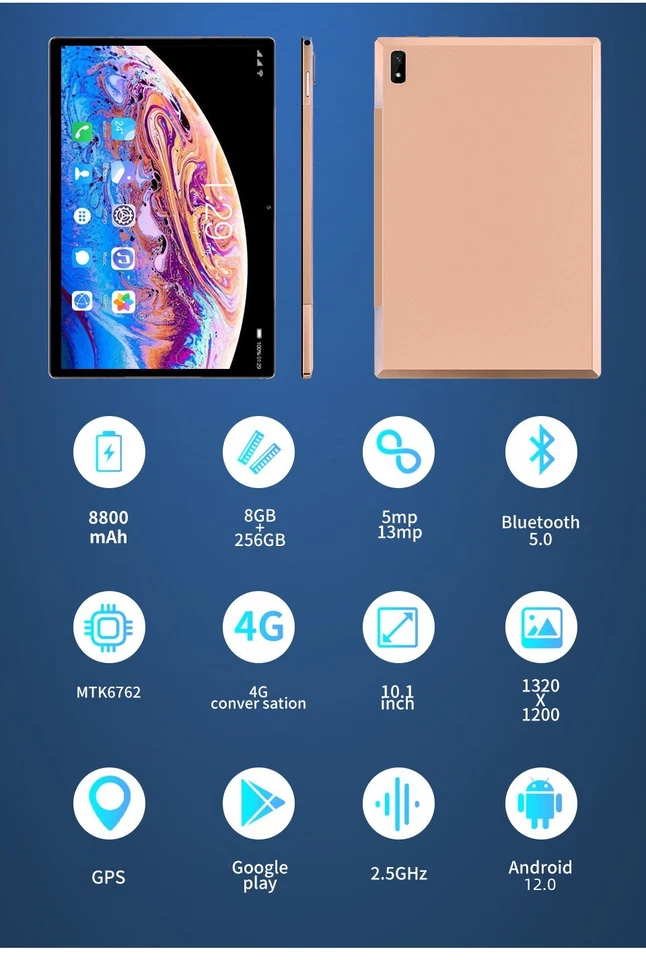 New 10.1-inch Android 12 Deca-Core 8GB 256GB Tablet Wifi 5G 4G SIM Keyboard - Image 2 of 4