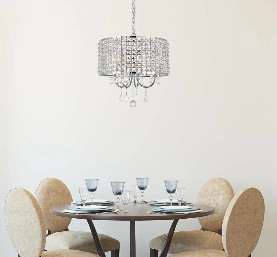 Lámpara de araña cromada colgante cristal lámpara cocina salón comedor 17" Foto 3 de 4