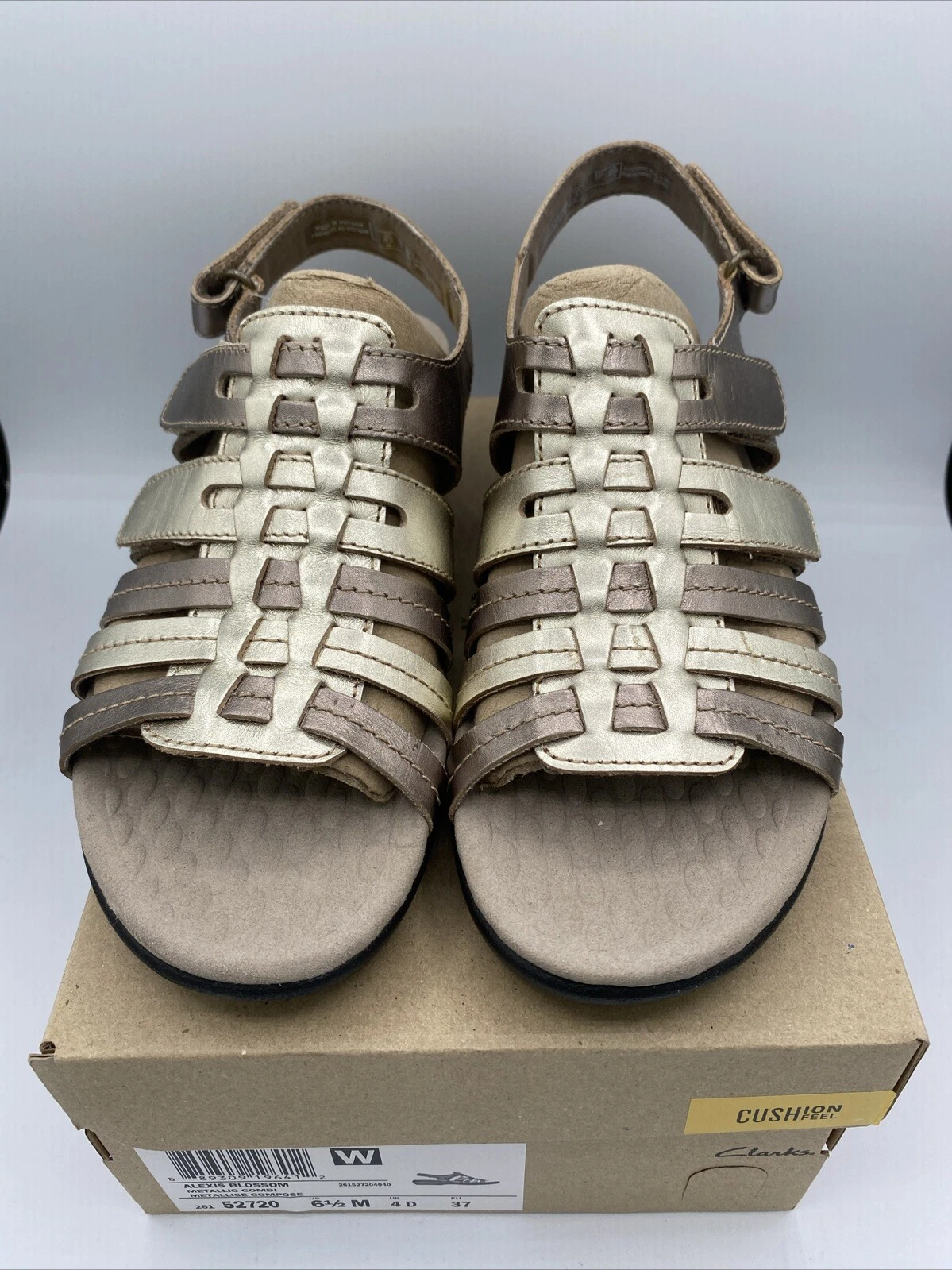 Clarks Alexis Blossom sandalo donna oro metallizzato e bronzo scarpe taglia 6 1 2 M con