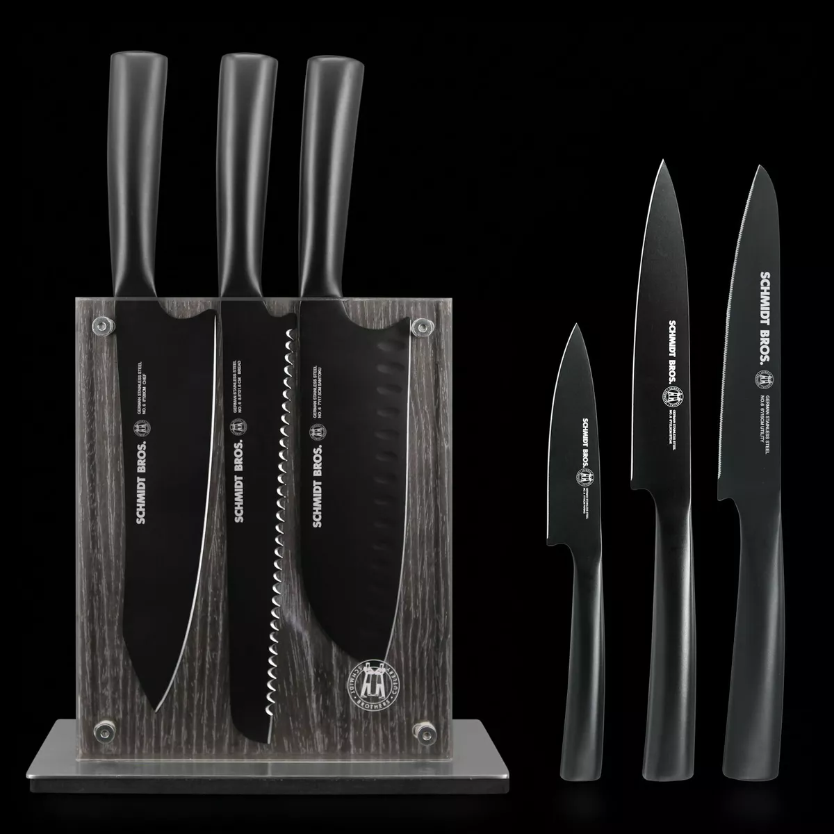 New Schmidt Brothers Jet Black 7-PC Knife Block Set Matte Black