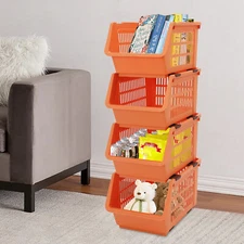 4pcs Orange Rectangular Stacking Storage Baskets Modern Stackable Storage Bins