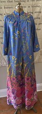 Vintage JC Penny Robe Kaftan Lounge HouseDress Blue Pink Floral Long Zip M