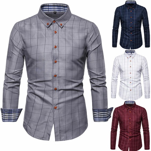 Men Luxury Casual Dress Shirts Print Button Down Slim Long Sleeve Formal Shirts