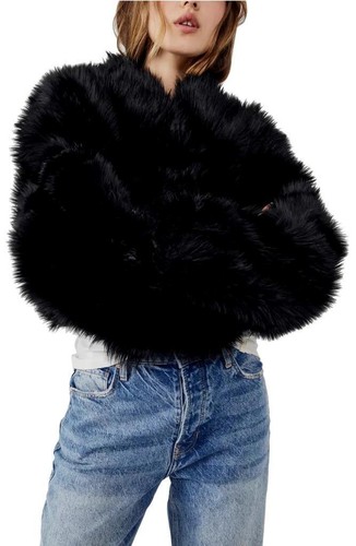 FREE PEOPLE All Night Faux Fur Jacket in Black Size XL - 第 1/7 張圖片
