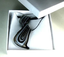 hand blown glass necklace pendant   murano style art  black  boxed H-2.4" 