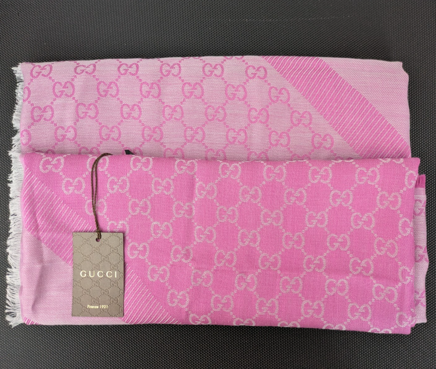 Gucci Monogram Pink Silk Wool Pashmina Scarf New with Tags