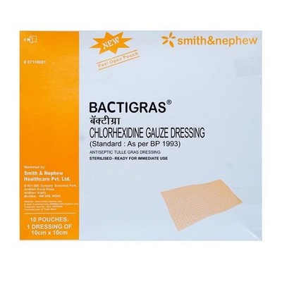 Bactigras - Chlorhexidine Gauze Dressing 10cm x 10cm cuts from infection 1PACK