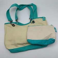 NIB Thirty One Canvas Crew Mini w/ Mini Zipper Pouch -Natural Turquois