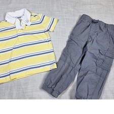 Baby Gap Polo Shirt  Wonder Nation Cargo Pants Set 3T Yellow Grey Stripe NWT