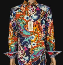 NWT 328 ROBERT GRAHAM KENZI COTTON SHIRT MULTICOLOR PRINTS EMBROIDERY XL