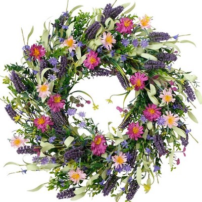 22 Inch Spring Summer Flower Wreaths for Front Door, Artificial Colorful Flor...