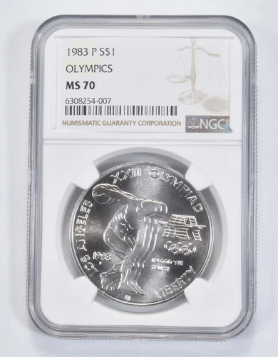 MS70 1983 P Olympic LA Discus Commemorative Silver Dollar NGC *4531