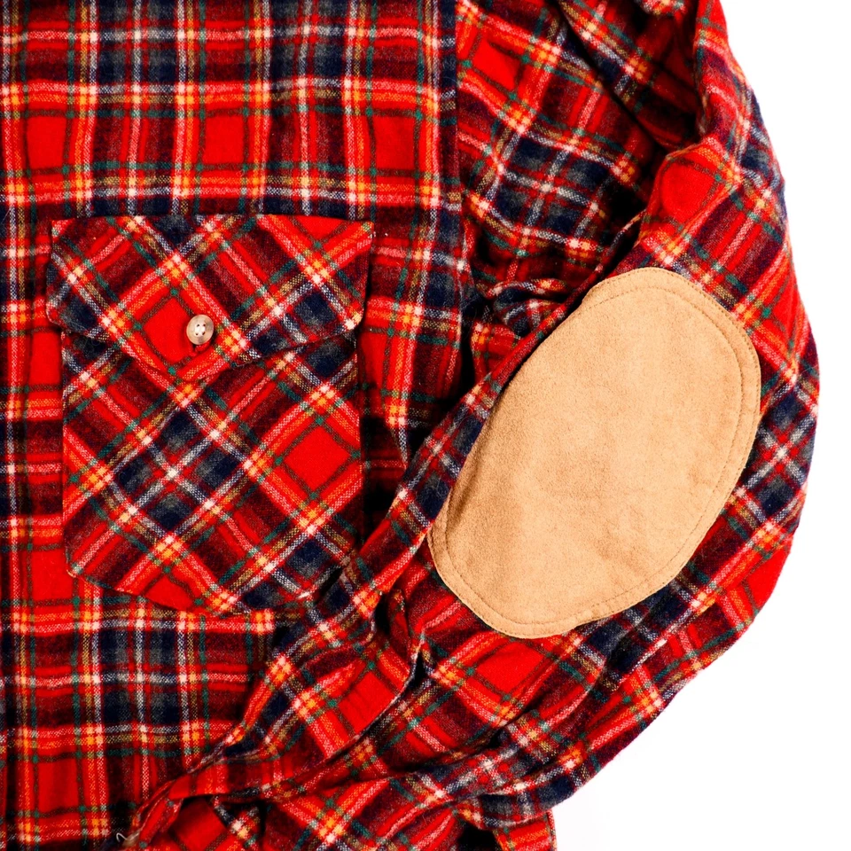 Vtg Pendleton Lobo Pure Virgin Wool Blue Red Plaid Shirt Size Large Elbow Patch - Image 3 of 4