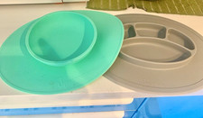 UpwardBaby Silicone Suction Sectioned Baby Plate Bowl Set, Gray/Green
