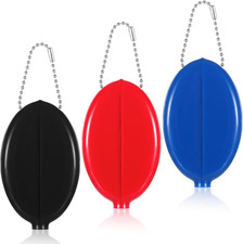 3 Pcs Rubber Squeeze Coin Purse with Chain Small Oval Change Pouch for Travel