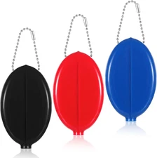 3 Pcs Rubber Squeeze Coin Purse with Chain Small Oval Change Pouch for Travel