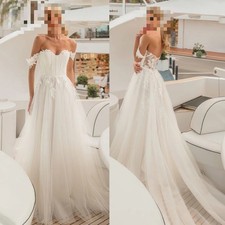 Womens Wedding Dresses Off The Shoulder Zipper Lace Appliques Tulle Bride Gowns