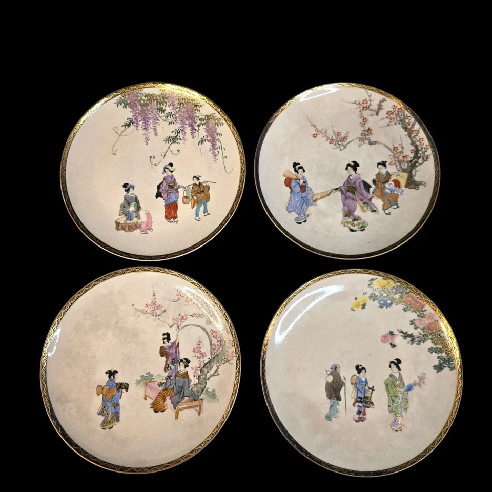 Juego de 4 platos japoneses Satsuma período Meiji 6 1/4" Foto 3 de 4