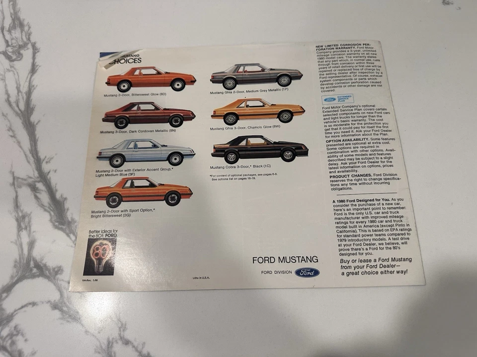 Ford Mustang 1980 / Folleto de ventas Ford "Mejores ideas para los años 80" - De colección Foto 3 de 4