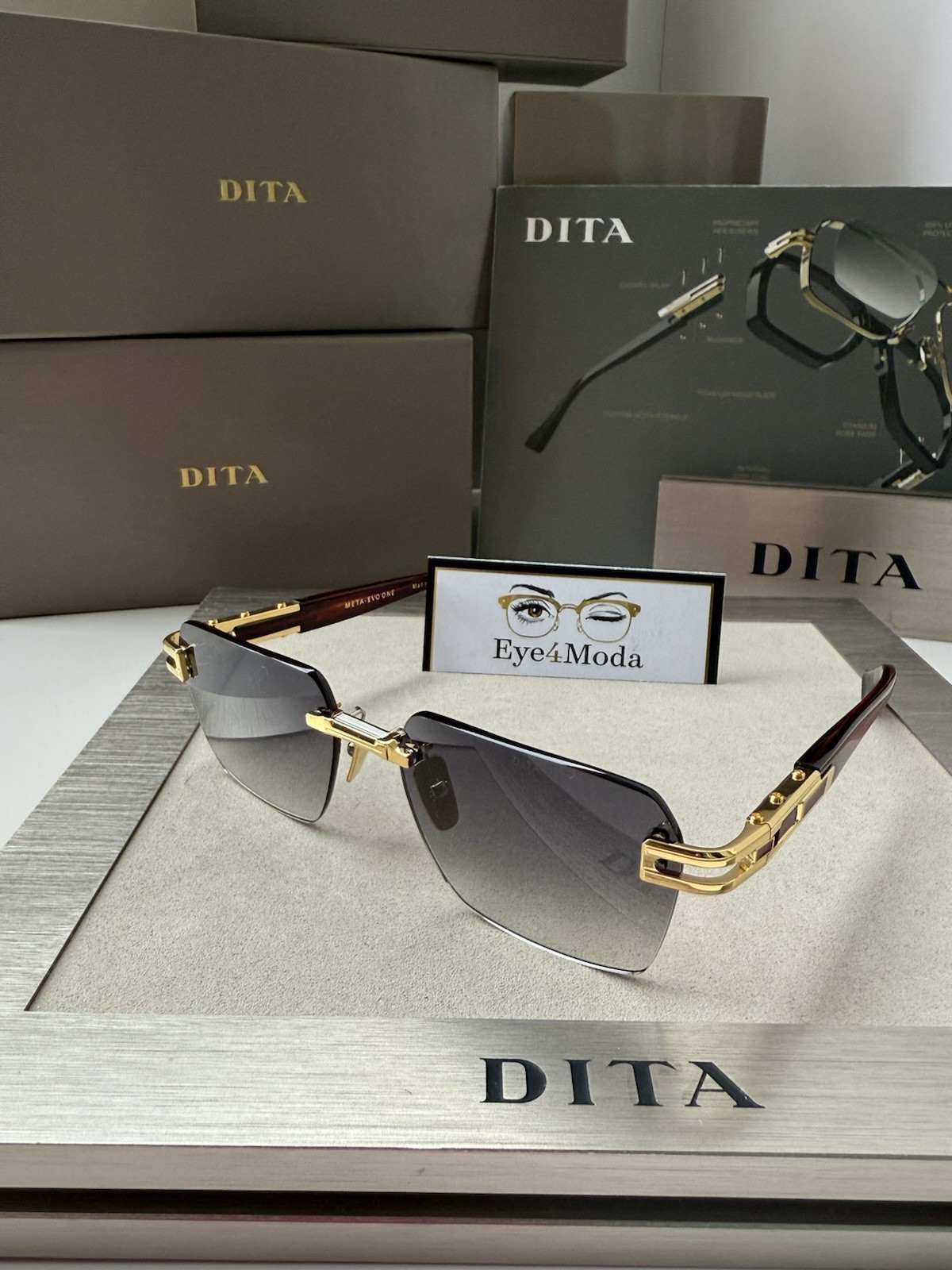 DITA META EVO ONE DTS147 04 Yellow Gold SiennaBlaze Rimless Sunglasses AUTHENTIC 126690₽