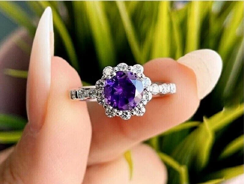 Amethyst halo engagement ring deals