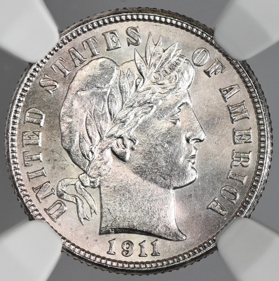 1911-S  10C  BARBER SILVER DIME SAN FRANCSICO MINT NGC MS64 #6931539-021 - Image 4 of 4