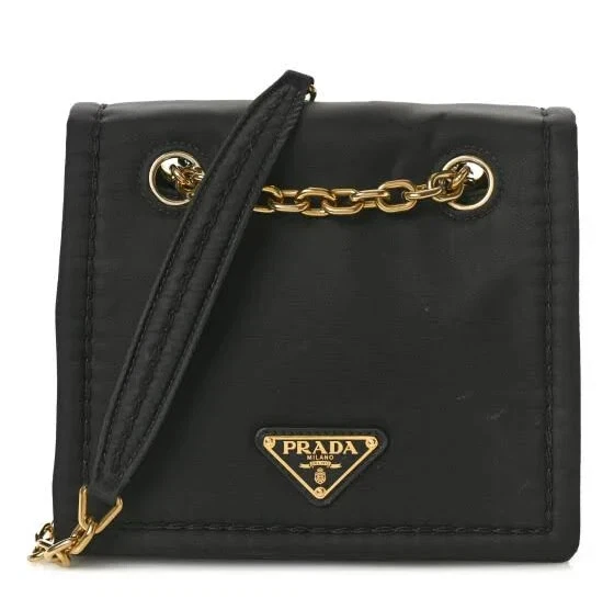 Borsa a tracolla Prada tessuto nylon catena nera