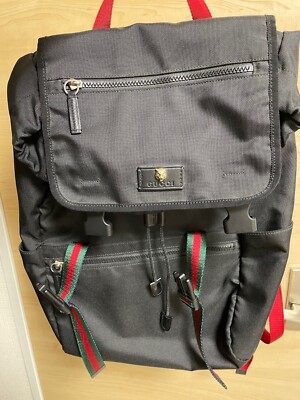 GUCCI Techno Canvas Backpack Cat Head Black Navy Red Green
