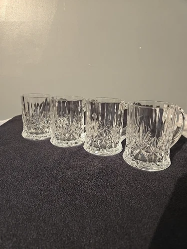 4-CRISTAL D'ARQUES DURAND Chantilly Taille Beaugency MUG Glass SET Coffee France