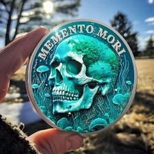 Memento Mori Coin Real 3D Skull -Tempus Fugit- Carpe Diem -Embrace Life Time