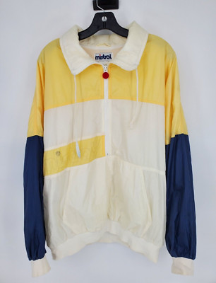 Mistral Windbreaker Jacket Mens Size Large White Yellow Navy Half Zip Vintage