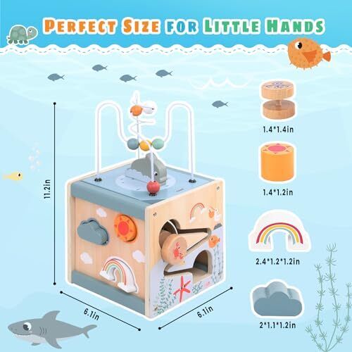 Cubo de actividad de madera, cubo de actividad 6 en 1, cubo de actividad de madera para niños pequeños 1 - Imagen 5 de 7