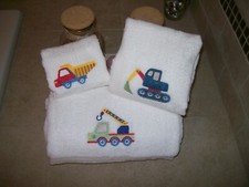 Boys Construction Trucks 3-piece Bath towel, hand towel  Washcloth Set