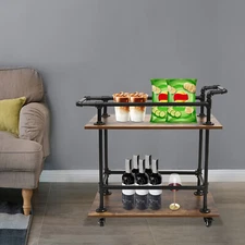 Particleboard Utility Service Cart 2 Shelf 200LBS 360° Swivel Wheels