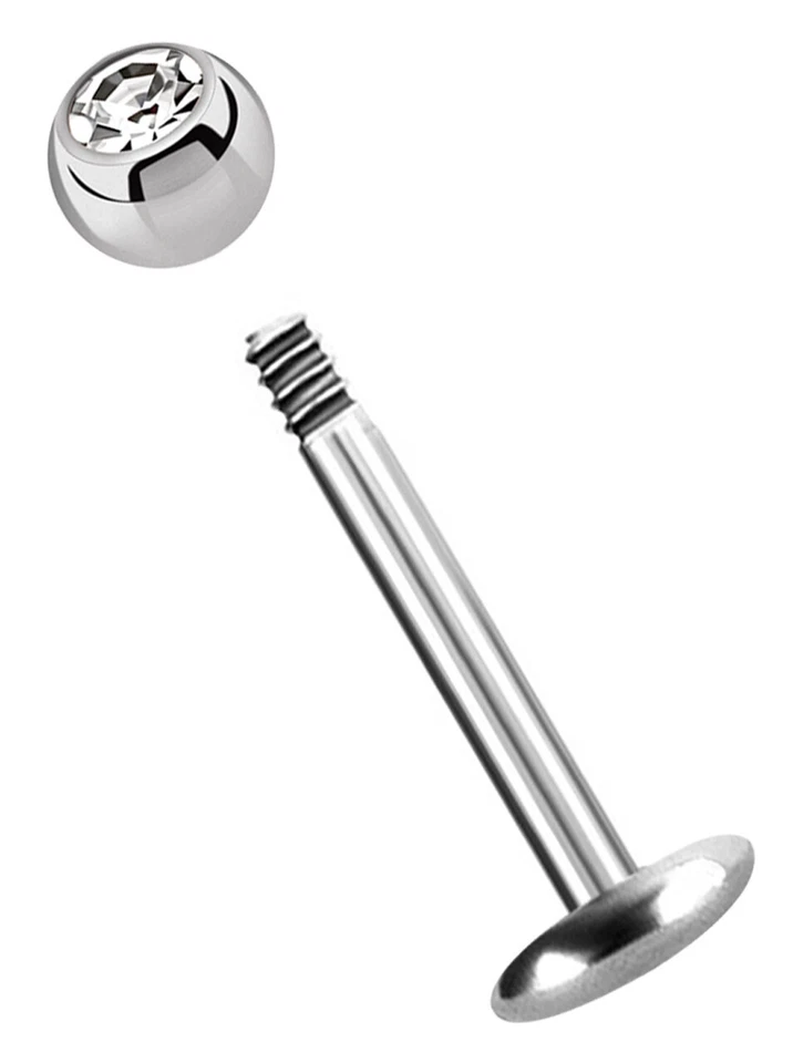 Piercing Orecchio Labbro Labret 1,2mm Con 4mm Sfere Cristallo E 5mm Piastra - Immagine 2 di 4