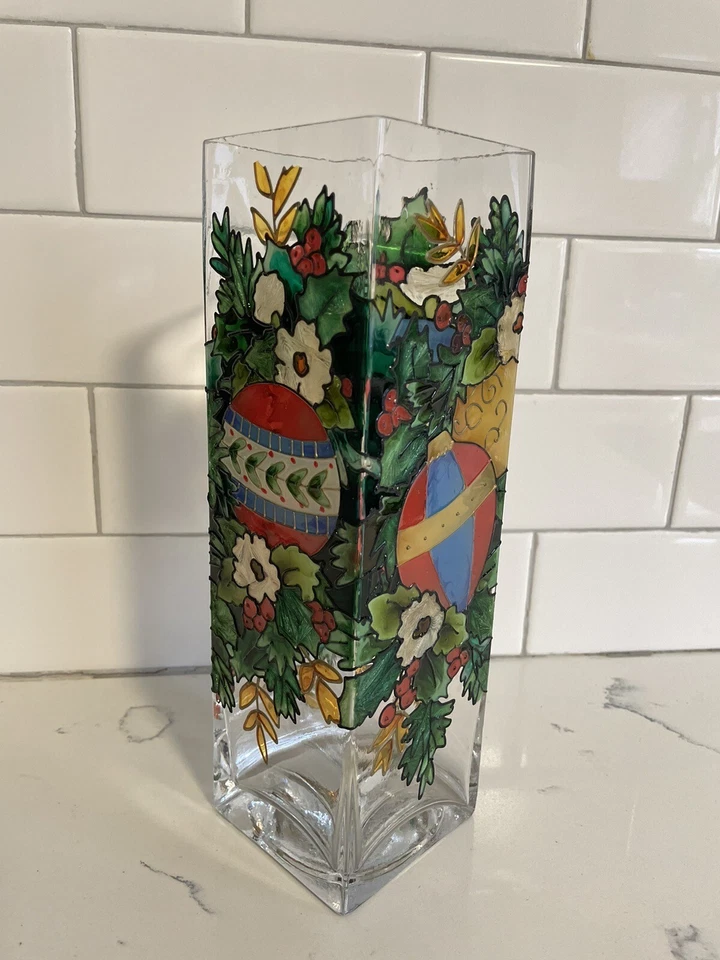 Jarrón candelabro Joan Baker Designs clase de arte pintado a mano muy colorido Foto 4 de 4