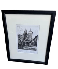 Antique HEINER KRASSER ART ROTHENBURG SIGNED HAND-COLORED ETCHING Framed