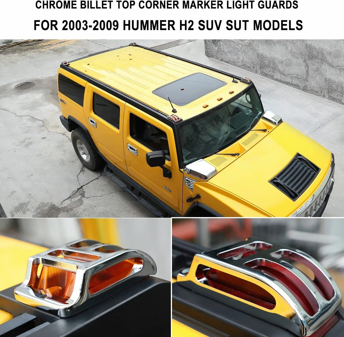 For Hummer H2 Chrome Billet Top Corner Marker Light Guards Trim