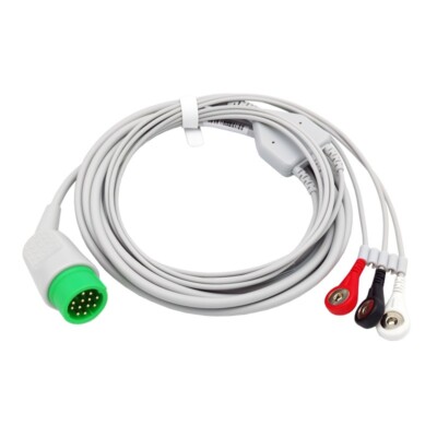 12pin ECG Patient Cable 3-Leads Snap Compatible Medtronic Physio Control Lifepak