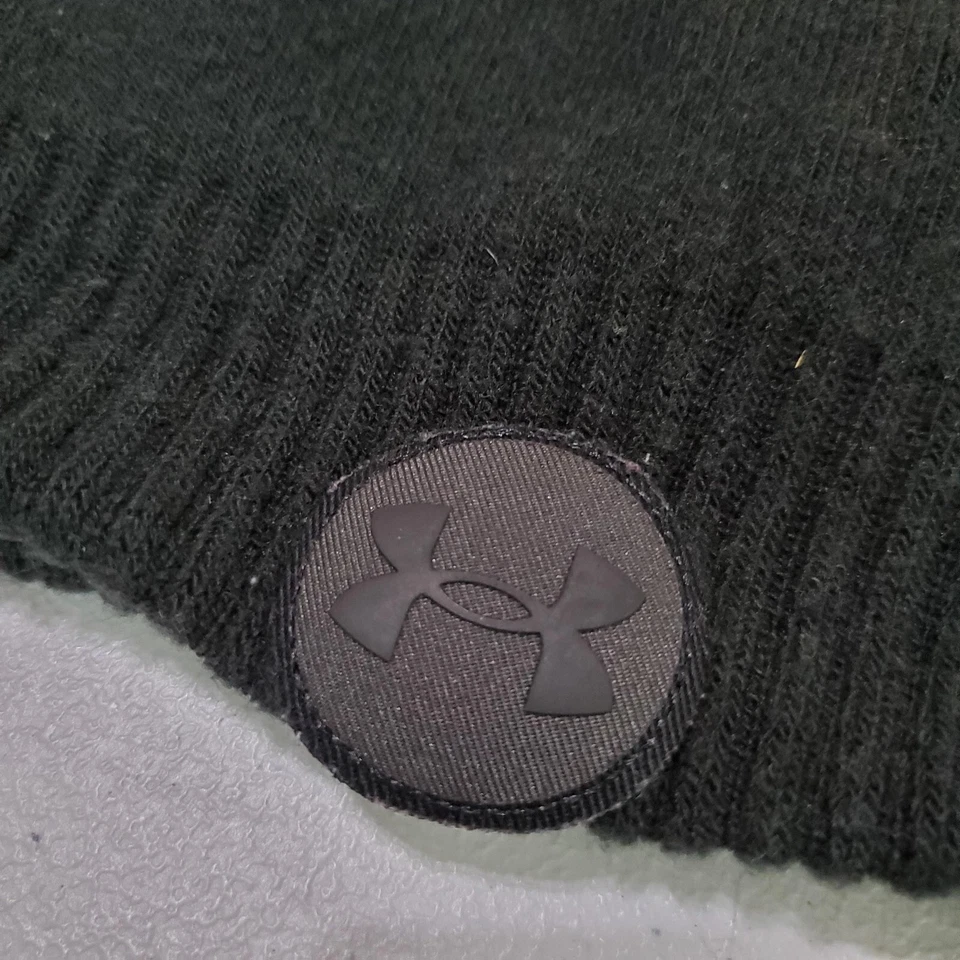 Under Armour Men Hat One Size Black Striped Beanie Logo Halftime Fleece Pom - Image 3 of 4