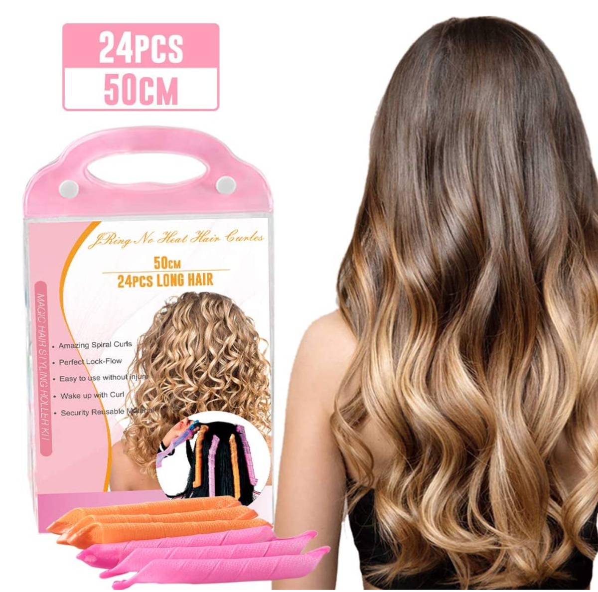 24 Piece JRing Silicone Magic No Heat Long Hair Curlers Styling