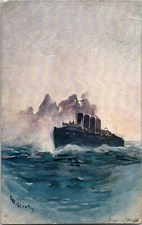 Artist Signed The Scout Steamer Ship Art Vintage Postcard Military JL7