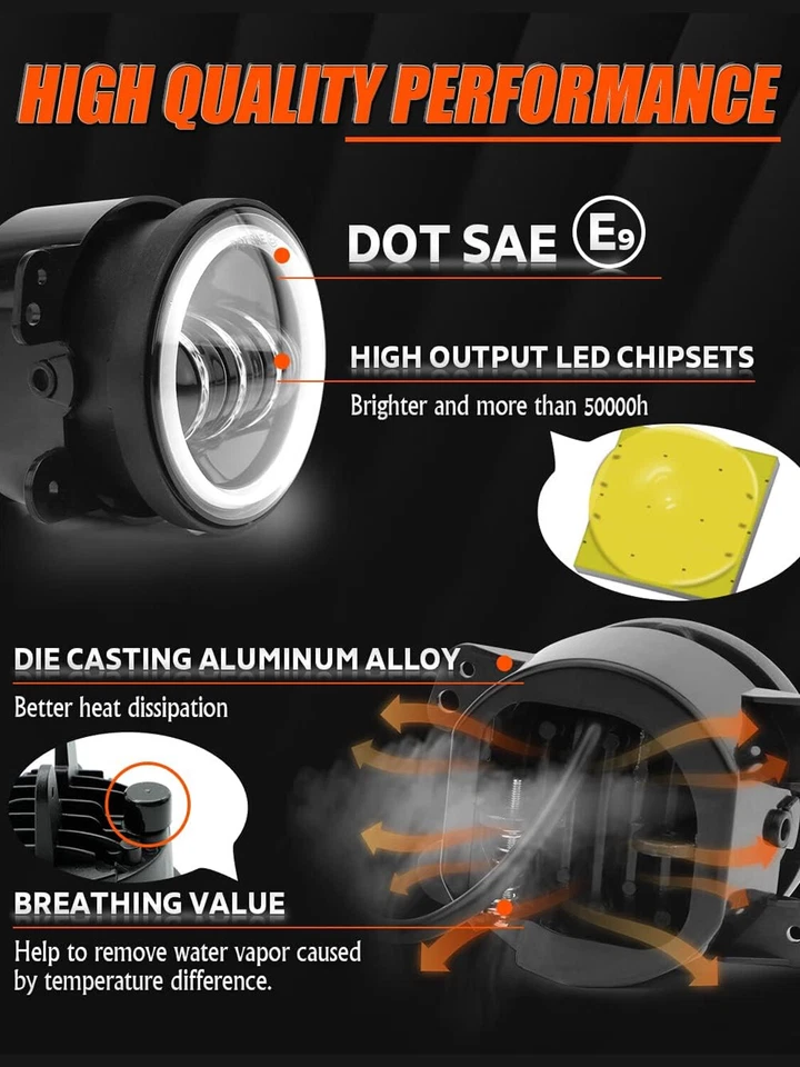 Par de luces antiniebla LED de 4 pulgadas para Jeep Wrangler JK TJ LJ Dodge Journey Charger Foto 2 de 4