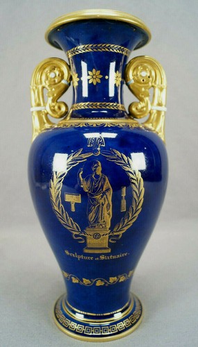 Sevres marmorierte Kobalt & Gold Skulptur & Musik neoklassizistische Vase um 1839