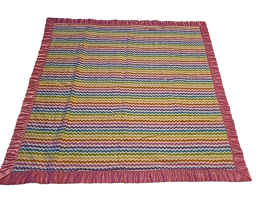 Baby Girl Blanket Satin Trim Quilt Handmade Crib Rainbow Hula Beach Pink Edge - Image 2 of 4