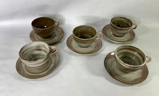 Santa Anita Ware Vreni Cup & Saucer Mid Century Modern Pink Brown 10pcs. 1950’s