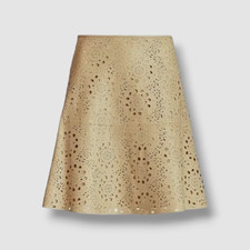  495 Lauren Ralph Lauren Women's Beige Lamb-Leather Floral-Cut Mini Skirt Size 6