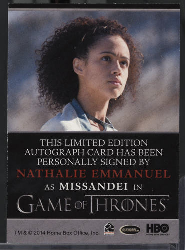 Nathalie Emmanuel Missandei Game Of Thrones 2014 Rittenhouse Autogramm 060724MLCD173 - Bild 2 von 2